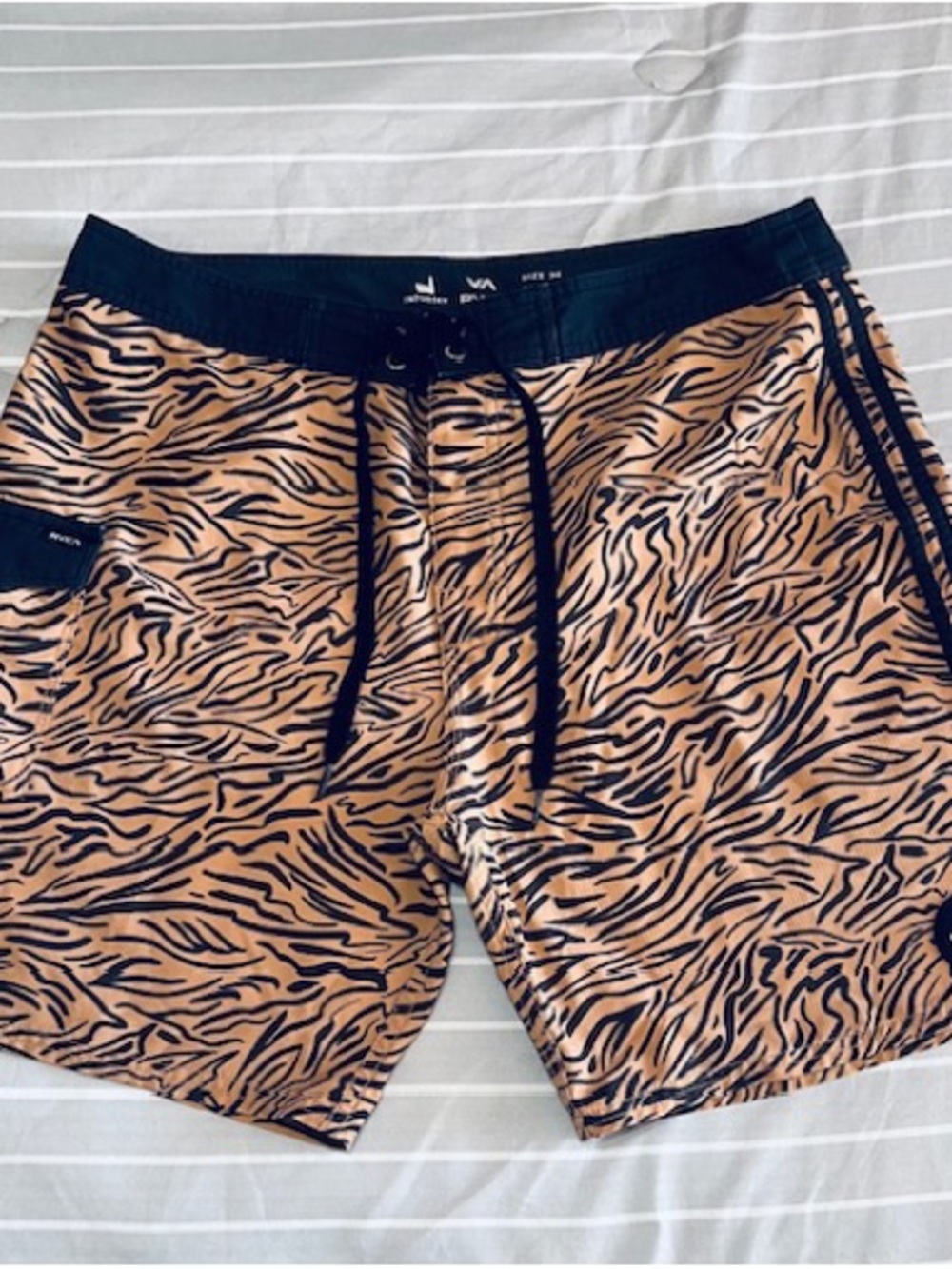 RVCA Men's Black & Orange Tiger-Stripe Board Shorts